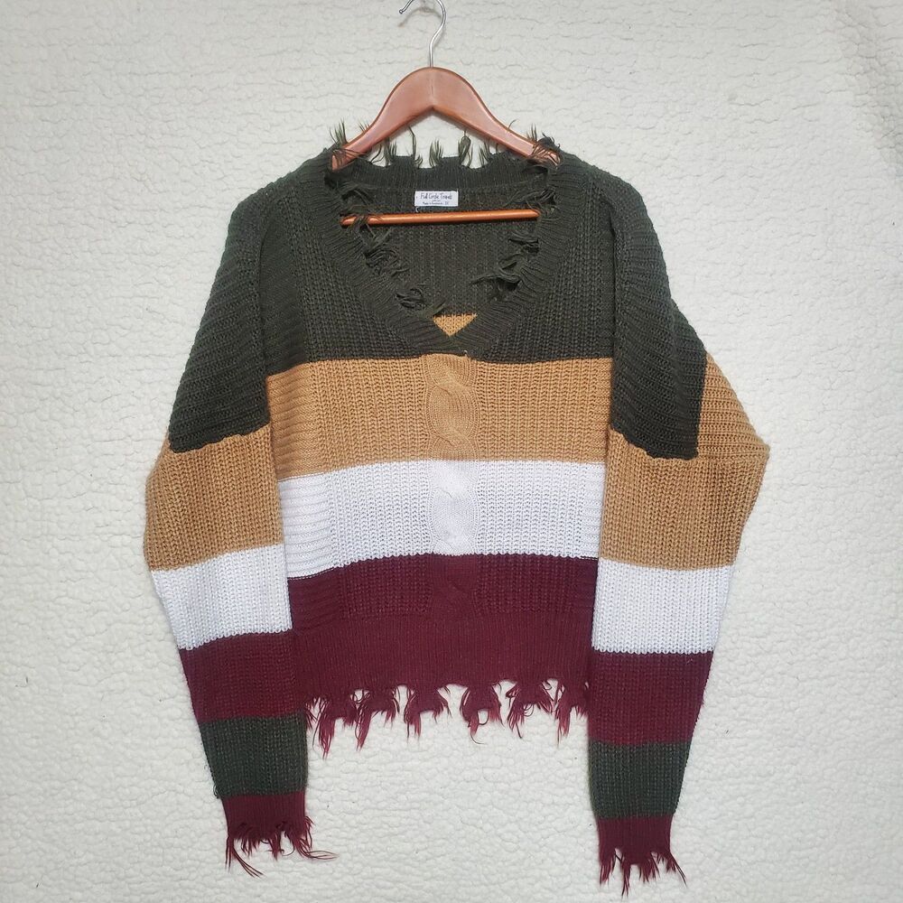 Cute Slouchy Fringed Green Camel White Maroon Long Sleeved Sweater Size 3X Women